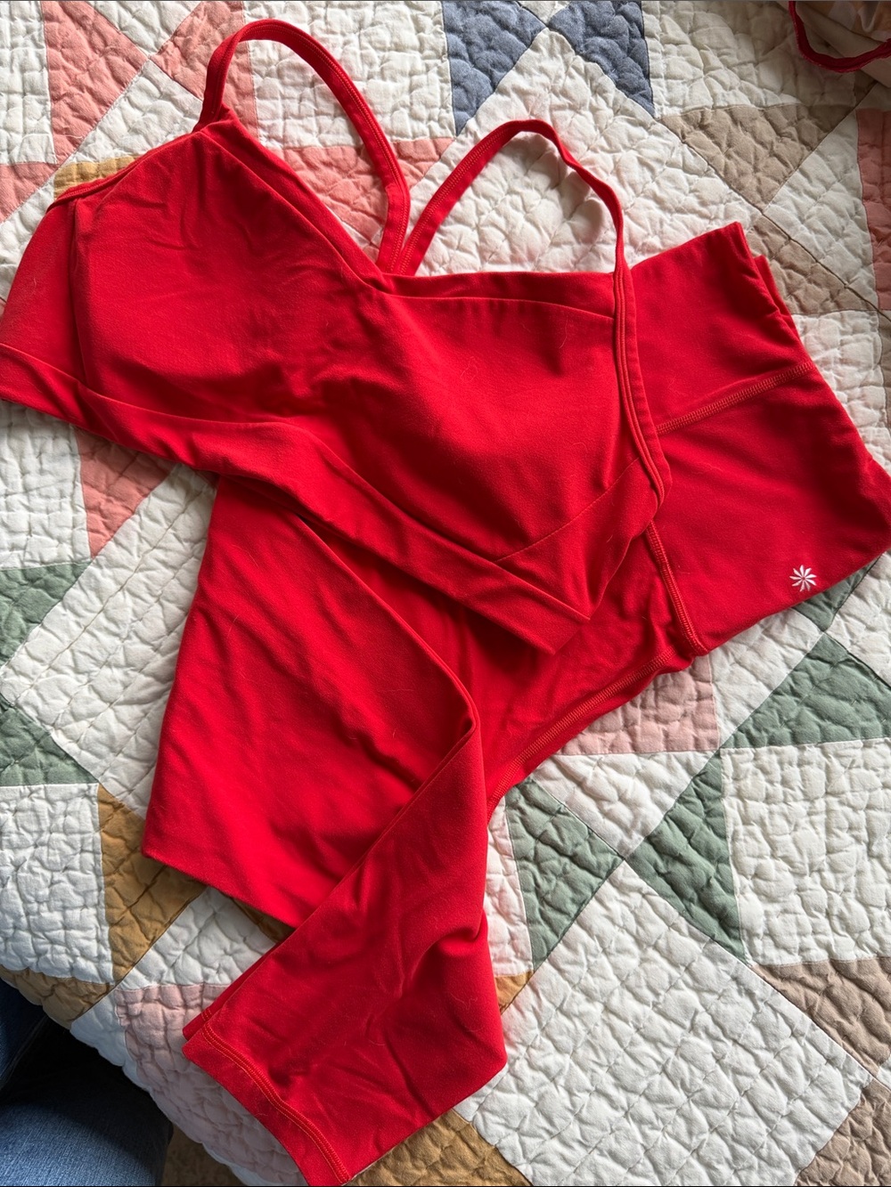 Athleta Red Sports Bra and Leggings Set